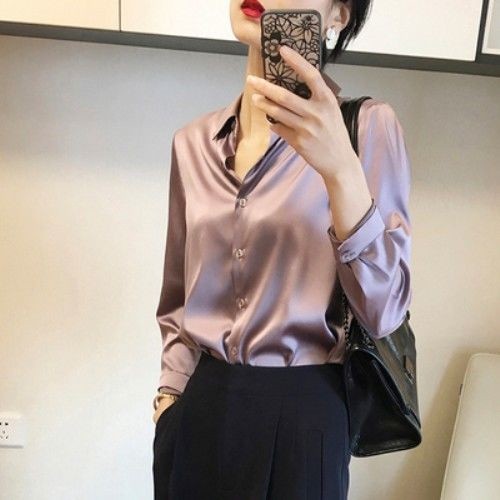 Reliable Quality Heavy Satin Simulation Silk Shirt Women Autumn New Style 2022 High-End Western Top Essential - Image 3