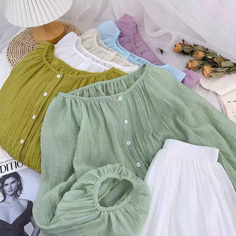 Purpose Durable New Style Pleated Lantern Sleeve Sunscreen Loose Shirt Women Summer Versatile - Image 5