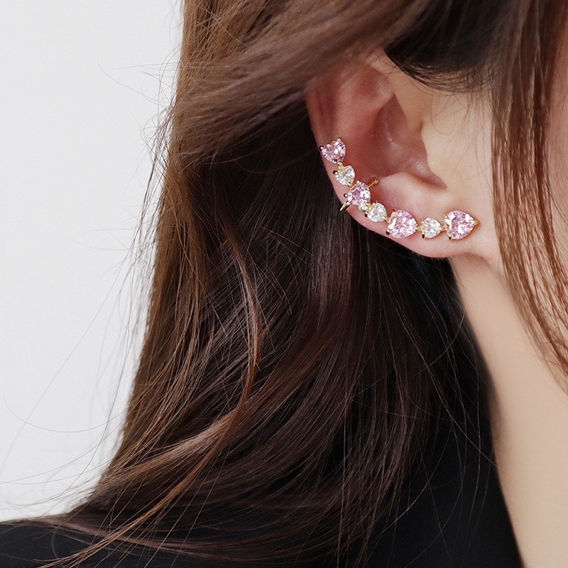 Versatile Quality H7353 Heart shaped 2pes Asymmetric Peach Pink Zircon Shining Diamond Earbone Clip Integrated Earstu... - Image 2