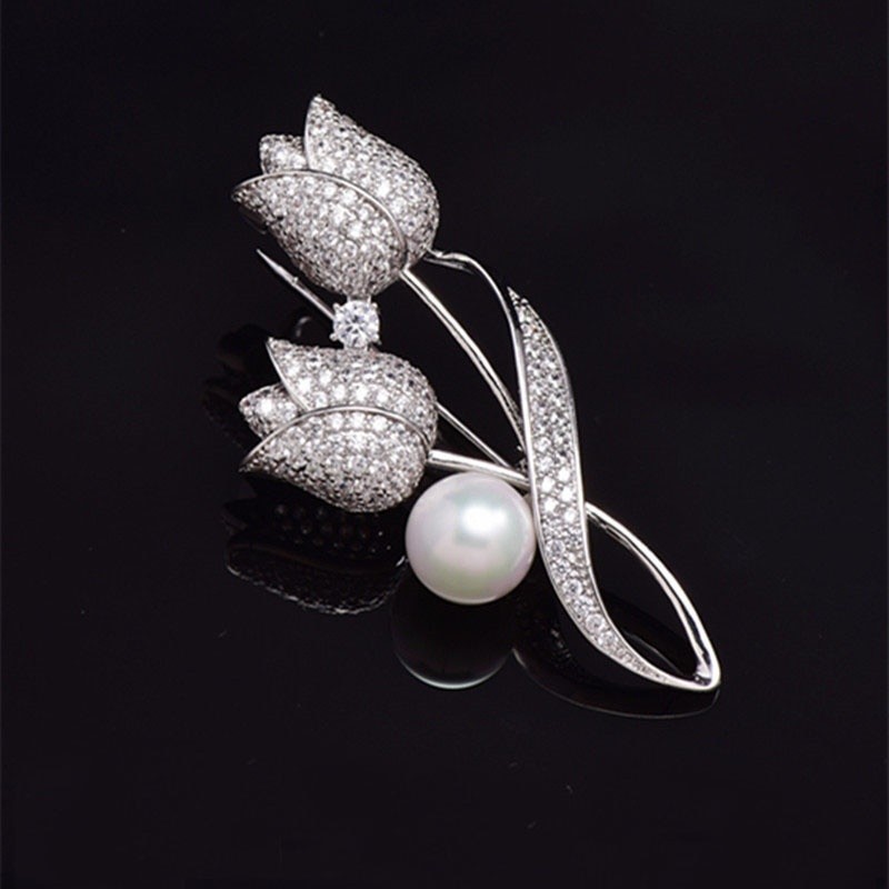 Versatile Have All-match high-end rhinestone tulip flower brooch anti-glare suit collar pin jewelry Multi Durable - Image 3