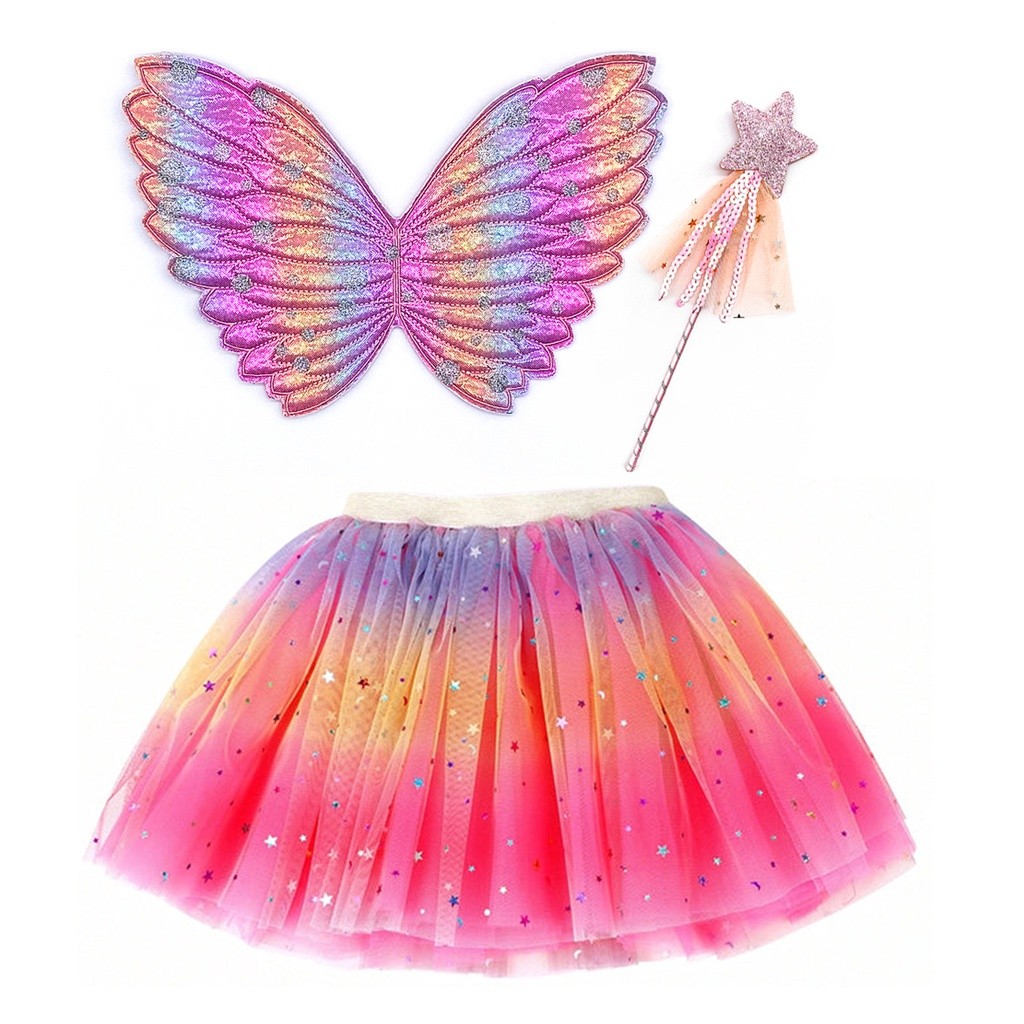 Essential Must Little Girls Rainbow Tutu Skirt Cute Fairy Wings Magic Wand Kids Birthday Halloween Party Costume Purp... - Image 5