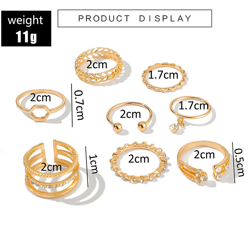 COCOJEWELRY 8Pcs/Set Fashion Ring Sets Alloy Index Finger Rings Gold Plated Adjustable Open Knuckle Ring Women Jewelry G