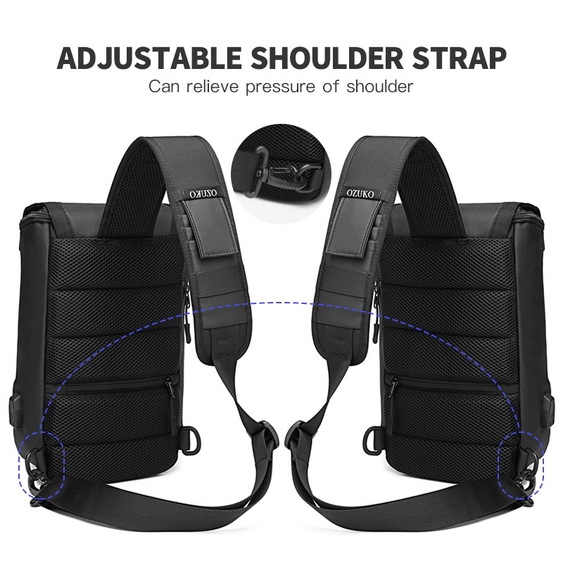 Fashion Outdoor OZUKO Waterproof Men Shoulder Crossbody Bag Multi-layer Sling Chest Pack Korean Style Accessory - Image 4