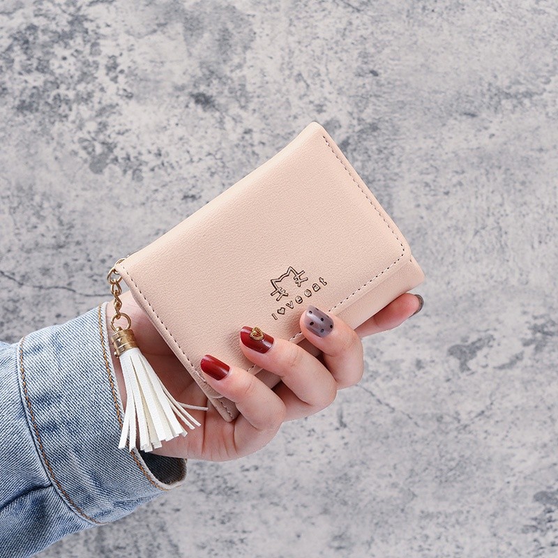 Chic Casual Ladies Short Wallet Japanese Korean Tassel Tri-Fold Cute Student Card Holder Style - Image 5