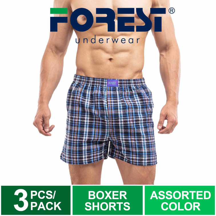 Forest Seluar Dalam Lelaki | (3 Pcs) Forest Men Boxer 100% Cotton Underwear Assorted Colours - FUD0035X