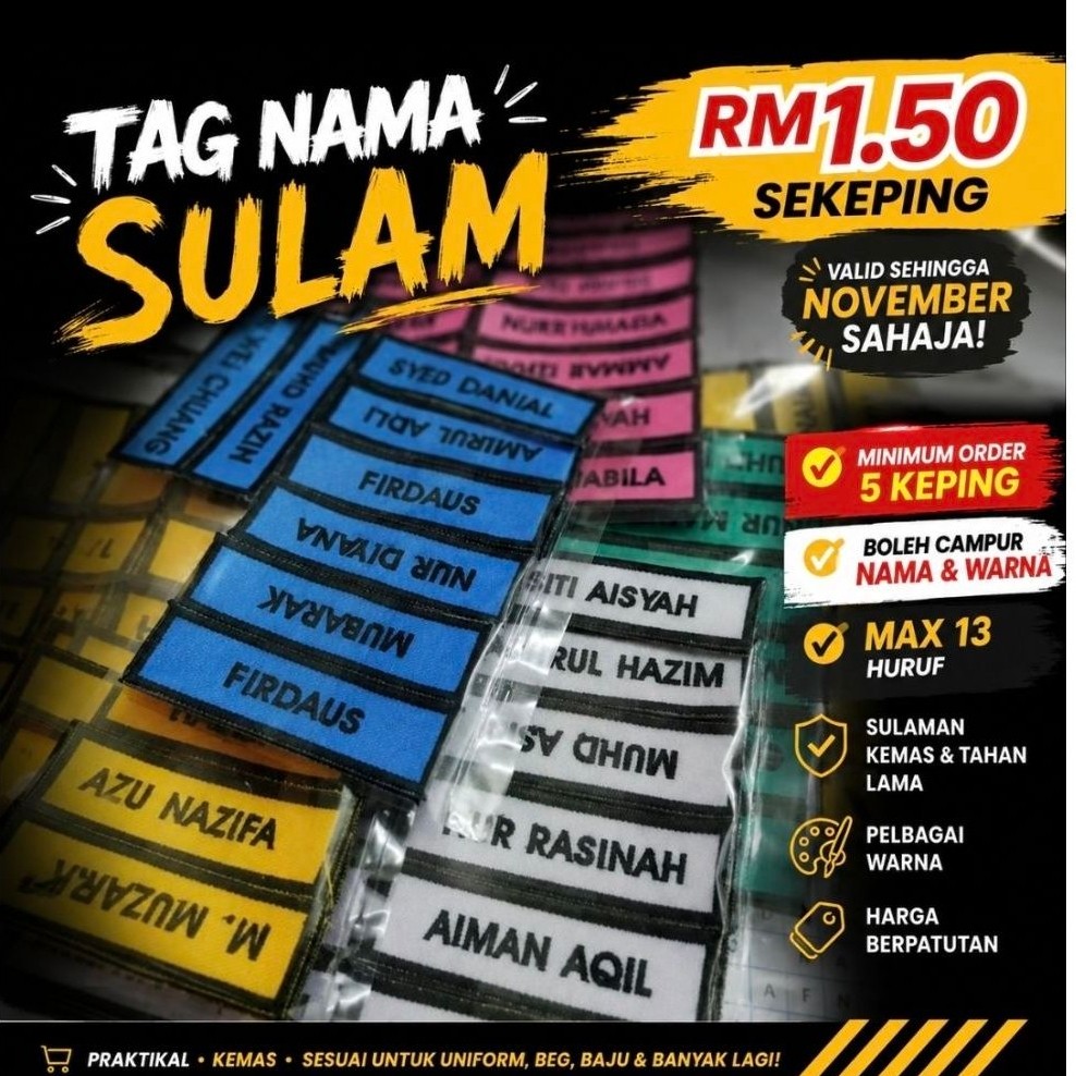 Nametag Sulam Sekolah custom (MAAF KAMI TAK TERIMA COD)
