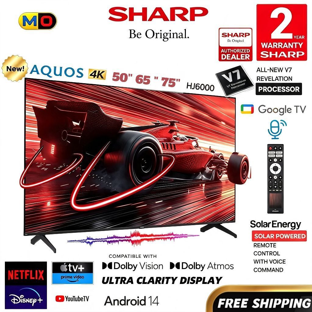 (FREE SHIPPING) SHARP NEW 50-75" Inch 4K Google TV Ultra LED TV HJ6000X Series With Dolby Atmos Smart Android TV (FJ1X)
