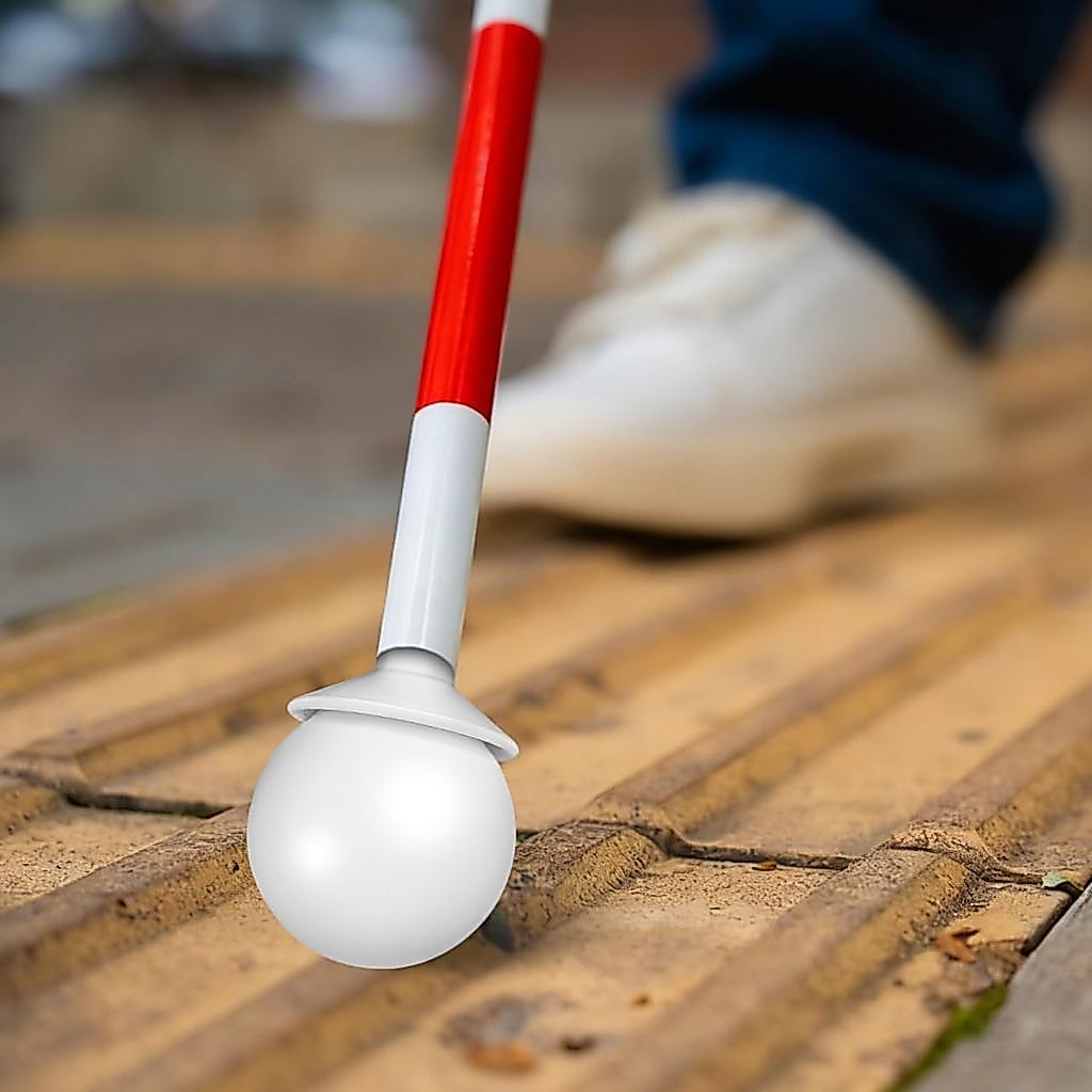 Hujung Tongkat Bantu Berjalan untuk Orang Buta, Cangkuk Pelindung untuk Kestabilan Tongkat, Hujung Berbentuk Bola Bulat Putih, Pengganti Hujung Tongkat