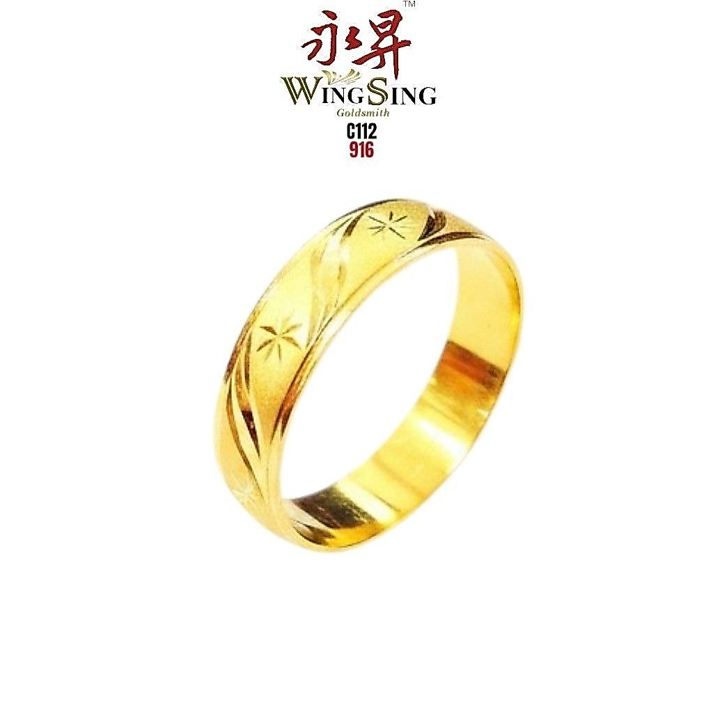 Wing Sing Cincin Belah Rotan 4mm Wavy Star Line CBR Padu Emas 916 / 西德戒指 / 916 Gold Cincin Merisik Unisex 916