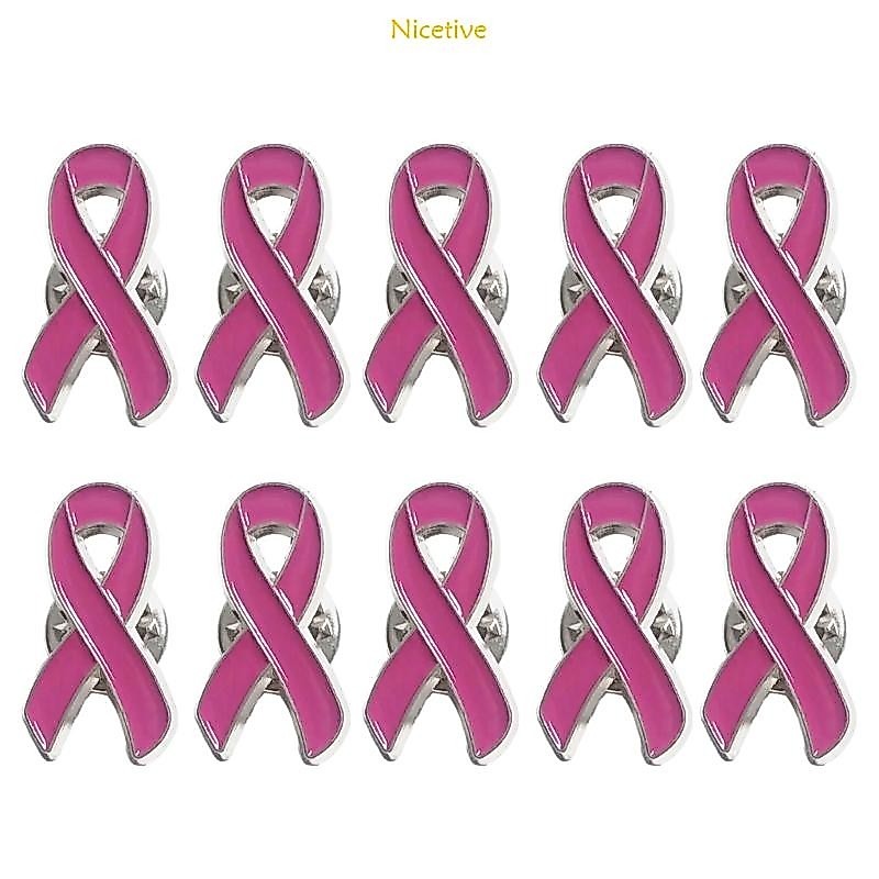 NICE Pack of 10pcs Pink Ribbon Lapel Pin Breast Cancers Research and Awareness Brooch