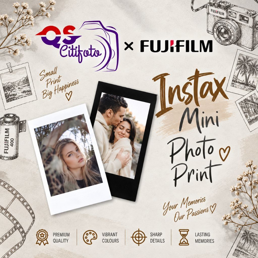 [MINIMUM PURCHASE 10PCS] FUJIFILM INSTAX MINI PHOTO PRINTING + FULL SIZE PRINT + BLACK FRAME + BOLDER PRINT