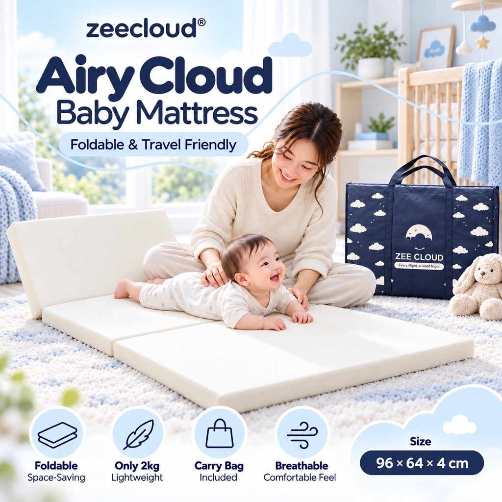 ZEECLOUD® Airy Cloud Mattress –Foldable/Lightweight & Travel Friendly for Playpen 96cm x 64cm x 4cm