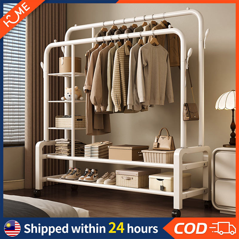 Double Pole Strong Steel Structure Laundry Rack Hanging Organizer Cloth Hanger Rack Penyidai Baju