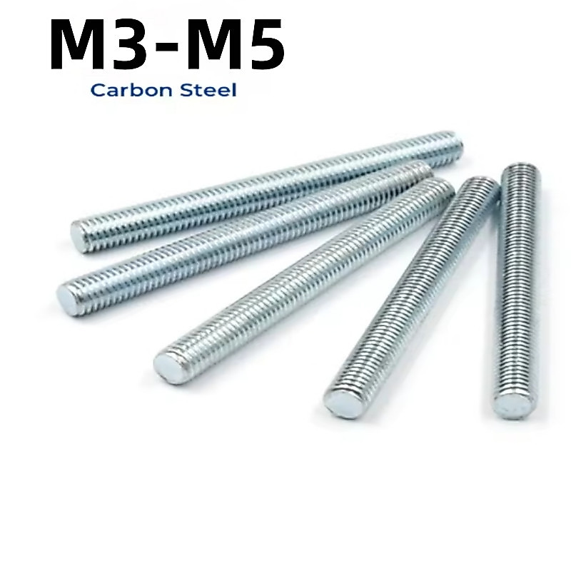 10Pcs M3 M4 M5 Zinc Plated Full Threaded Rod Fully Metric Thread Rods Bar Screw Galvanized Bolt Stud Tooth Stick L 12-100mm