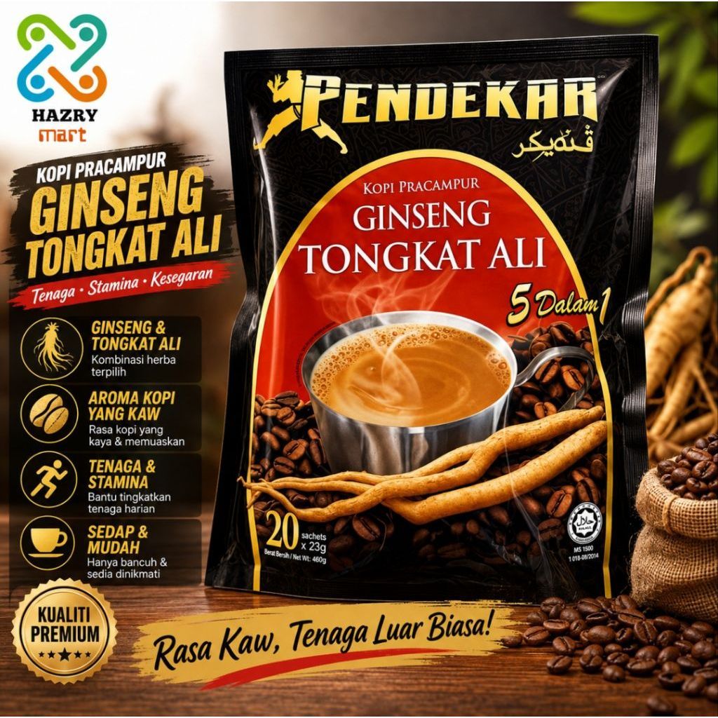 Ready Stock 20 x 23gm Pendekar Kopi Pracampur Ginseng Tongkat Ali Yang Lazat