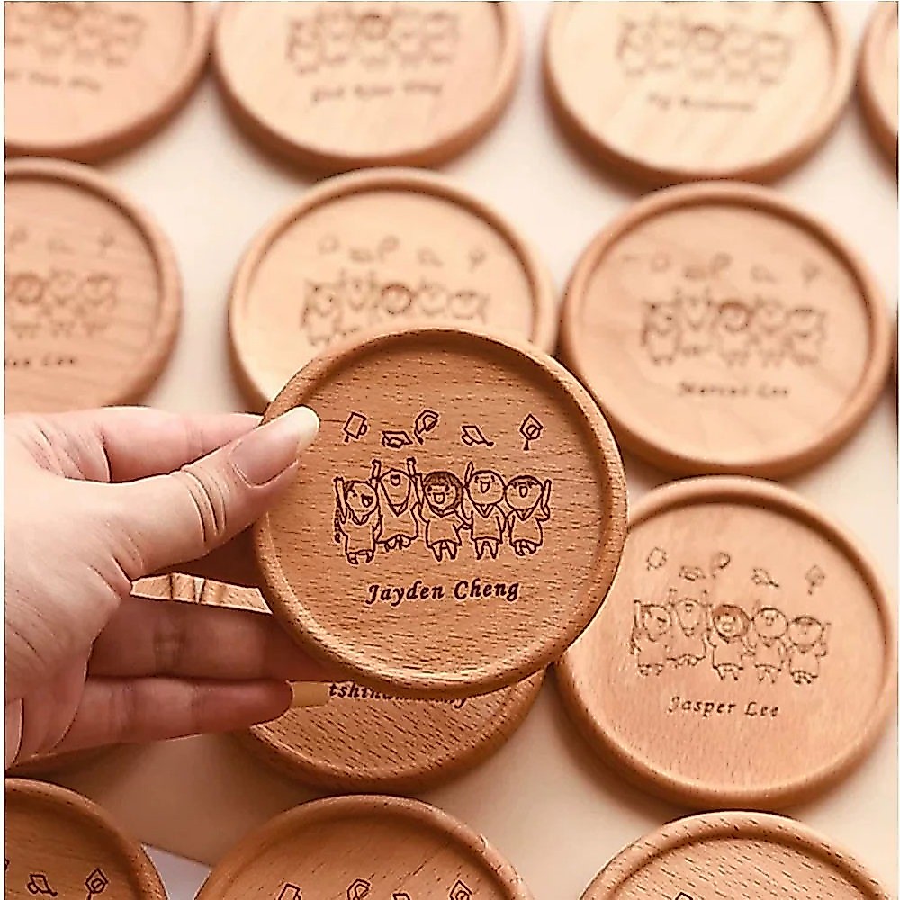 Personalized Mug coaster with engraved【Customized】Wooden Coaster Engraved Tea Coffee Mug Drink Holder