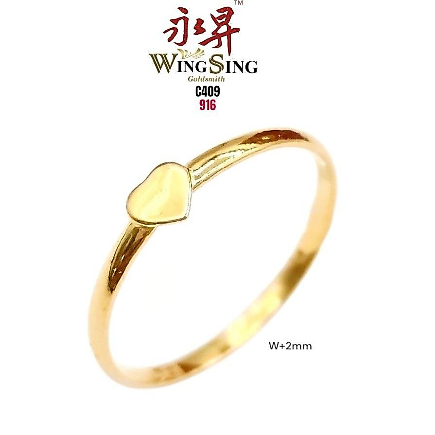 Wing Sing Cincin Love Minimalist Padu Emas 916 / 916 极简爱心戒指 / 916 Love Golden Solid Ring