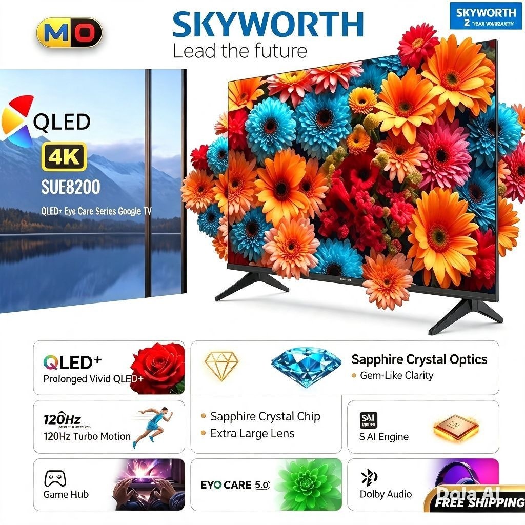 (FREE SHIPPING) SKYWORTH NEW 50-75 INCH QLED Google TV SUE8100/8200 Series 120Hz Android Smart TV Dolby Atmos