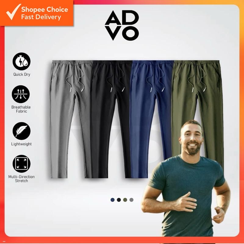 ADVO Long Pants Men Polyester Seluar Panjang Lelaki Track Pants Seluar Sukan Sports Running Pocket Jogger Pants Sekolah