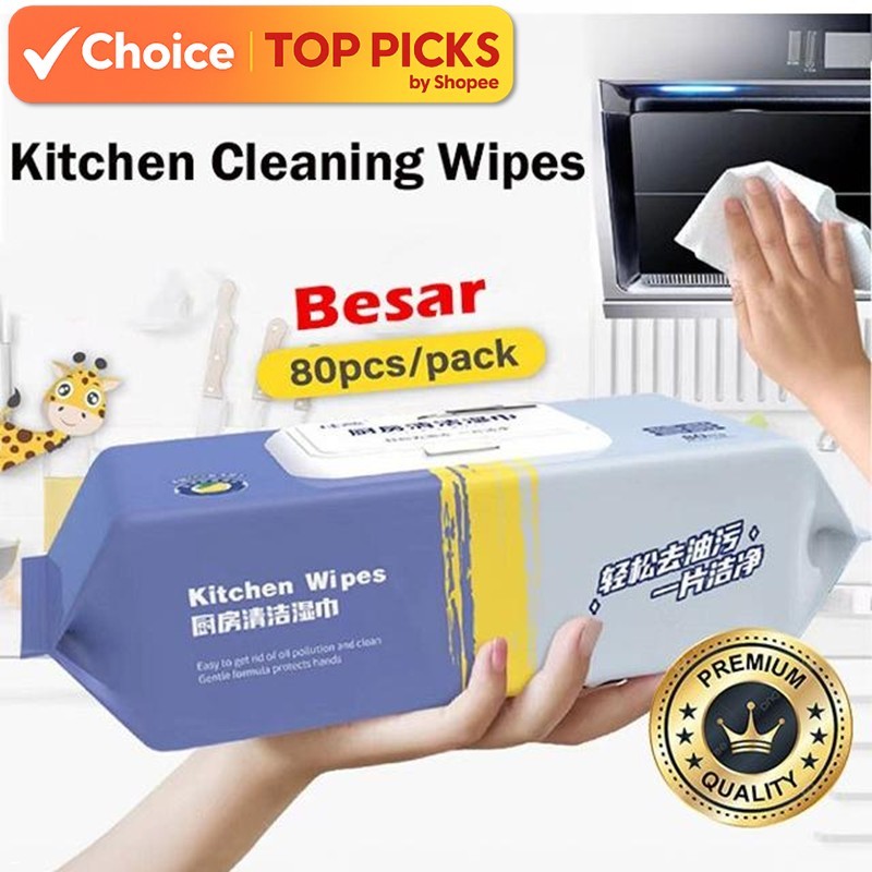   Kitchen Cleaning Wipes - Heavy Duty Degreasing & Strong Decontamination (80pcs-3 Pack/5 Pack) | Tisu Basah Dapur 厨房清洁巾