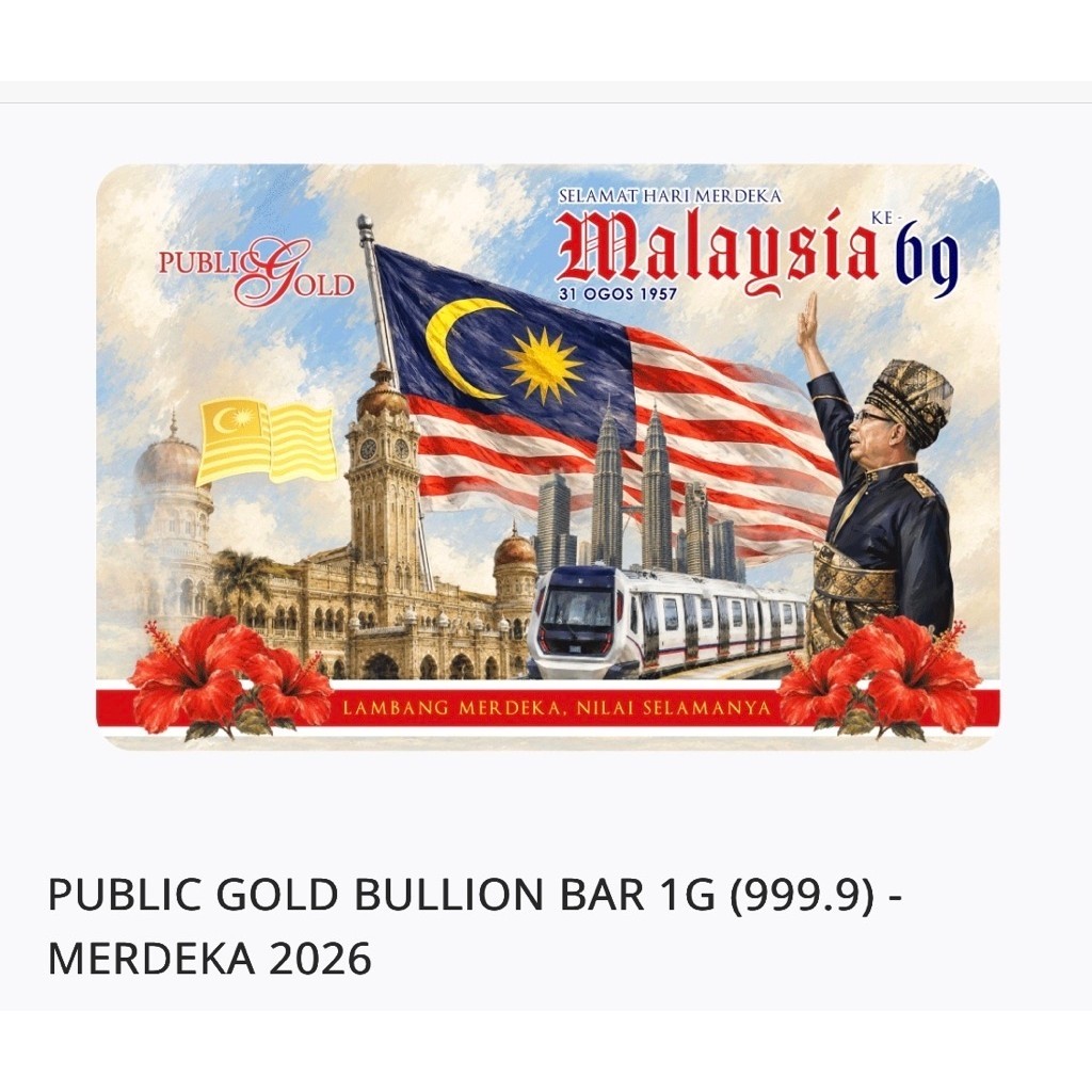 Public Gold Bullion Bar 1g 999.9 Merdeka 2026 Malaysia 69