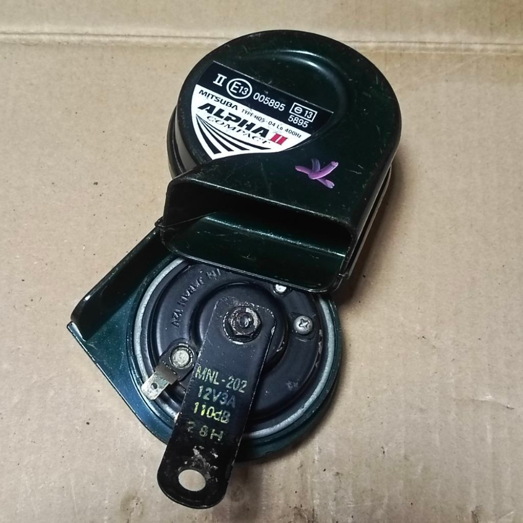 🔥sparepart kereta🔥Mitsuba Alpha Compact II Horn 005895 E13 12V 3A 110dB 2.8H Green