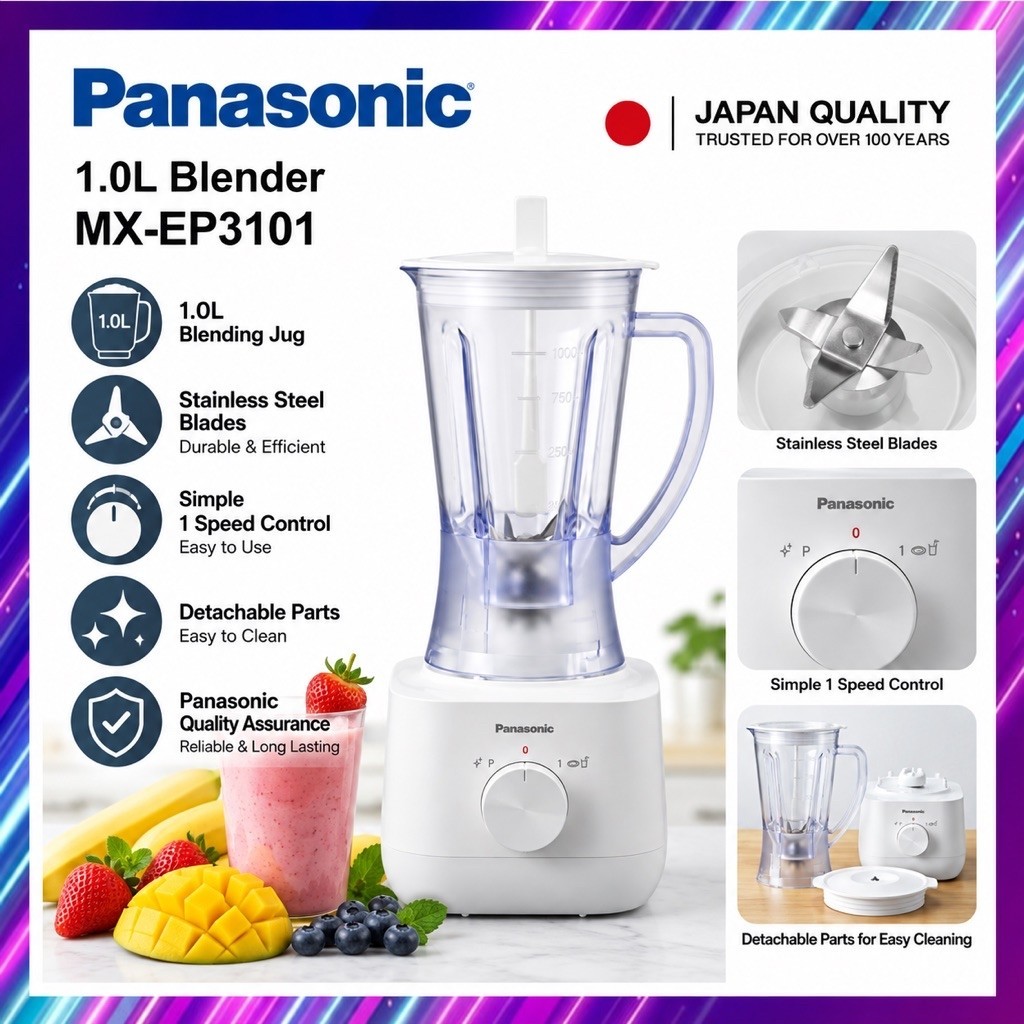 Panasonic MX-EP3101 1.0L Blender 450W Pengisar Buah Mesin Kisar Dapur Smoothies Buah Baby food