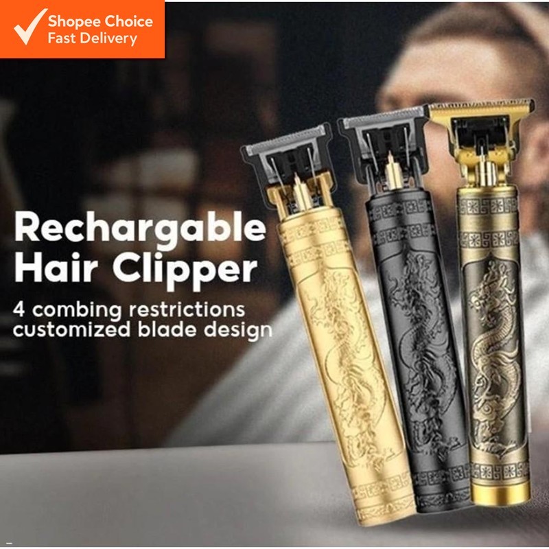 T9 Hair Clipper Cordless Beard Trimmer Cutter & Mini Shaver for Men Bronze/Black/Gold Dragon, 3-in-1 Set Rechargeable