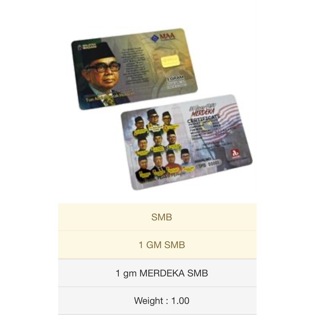1GM MERDEKA SMB GOLD BAR 999.9 EDISI KHAS BAPA KEMERDEKAAN
