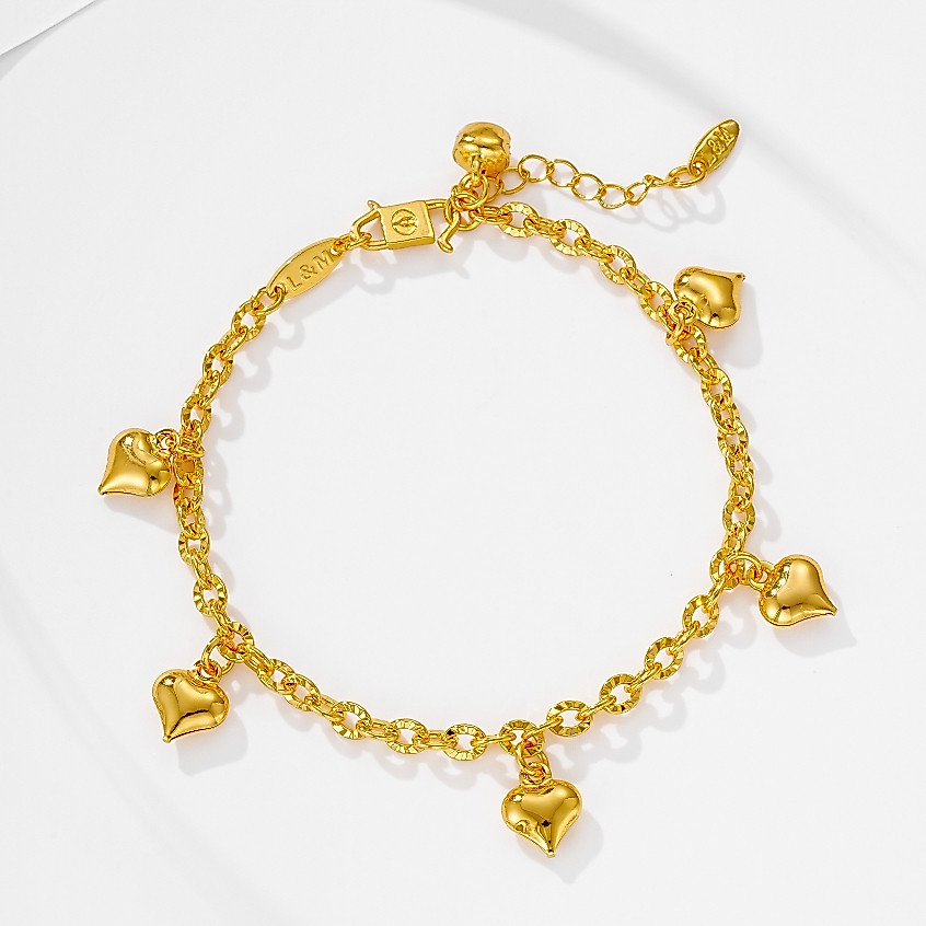 M135B Bracelet Women 24K Gold Titanium Multi Heart Charm Chain Anti Rust No Fade Sweet Daily Jewellery
