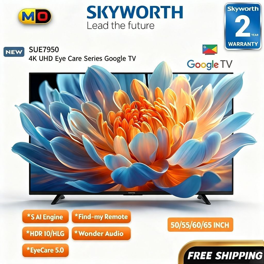 [FREE SHIPPING] Skyworth 50-65" Inches Premium 4K UHD Google TV With Google Assistant Android Smart TV 65SUE7950  电视