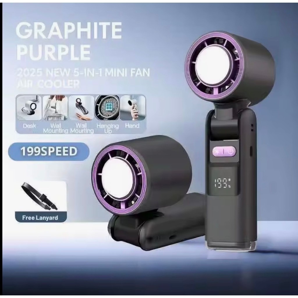 K801 USB Fan Portable 199 Gears Refrigeration Handheld Fan Neck Fan USB Rechargeable Kipas Mini 制冷风扇