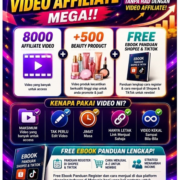 8500 VIDEO AFFILIATE + EBOOK SHOPEE DAN TIKTOK