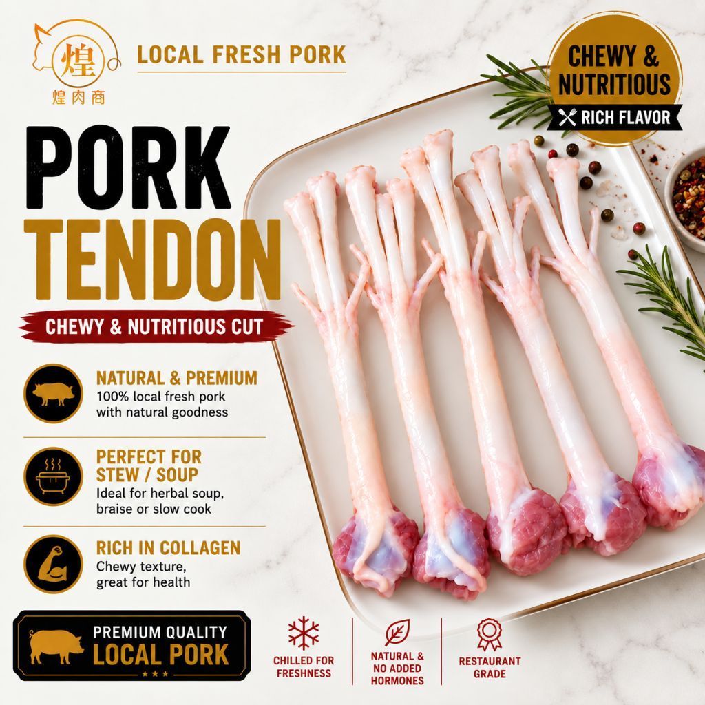 【PENANG AREA ONLY❗】煌肉商 HRS 100% Malaysian Pork - Pork Tendons 猪脚筋【100g, 6pcs】