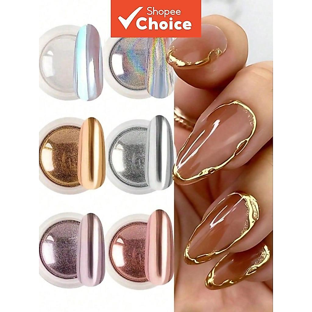 Holographic Chrome Effect Magic Mirror Nail Powder 6-Color Set, Aurora Rainbow Effect,used for nail art design decoration