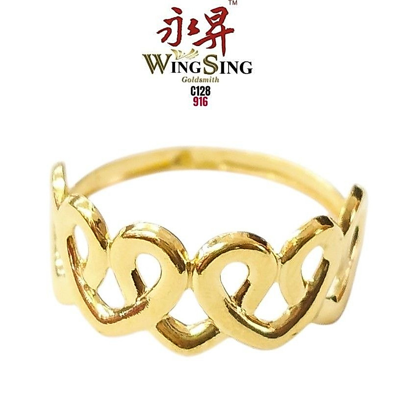 Wing Sing Cincin Hati Berlipat Emas 916 / 心连心916黄金悦心戒指 / Love Connection 916 Gold Ring