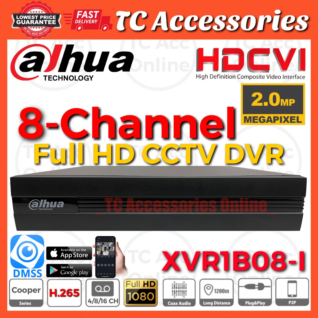 Dahua 8-Channel Full HD 2.0MP 2MP 1080P DVR CCTV DH-XVR1B08-I Support ...