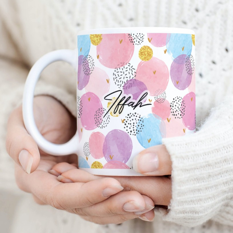 Abstract Circles Personalised Ceramic Coffee Mug | Birthday Gift | Hadiah Harijadi | Cute | BFF | Farewell | Retirement