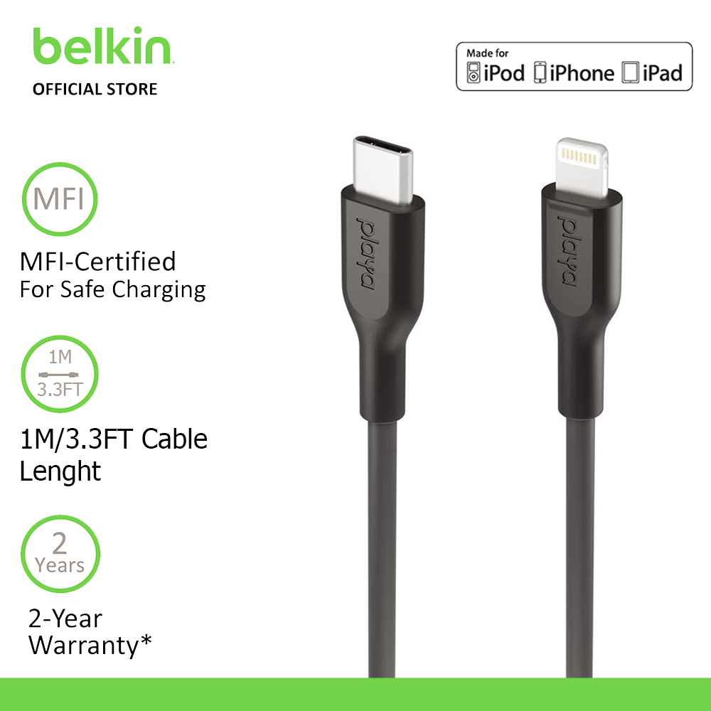 Belkin Playa PMBK1003YZ1M PVC USB-C to Lighting Cable 1M Black | Shopee  Malaysia