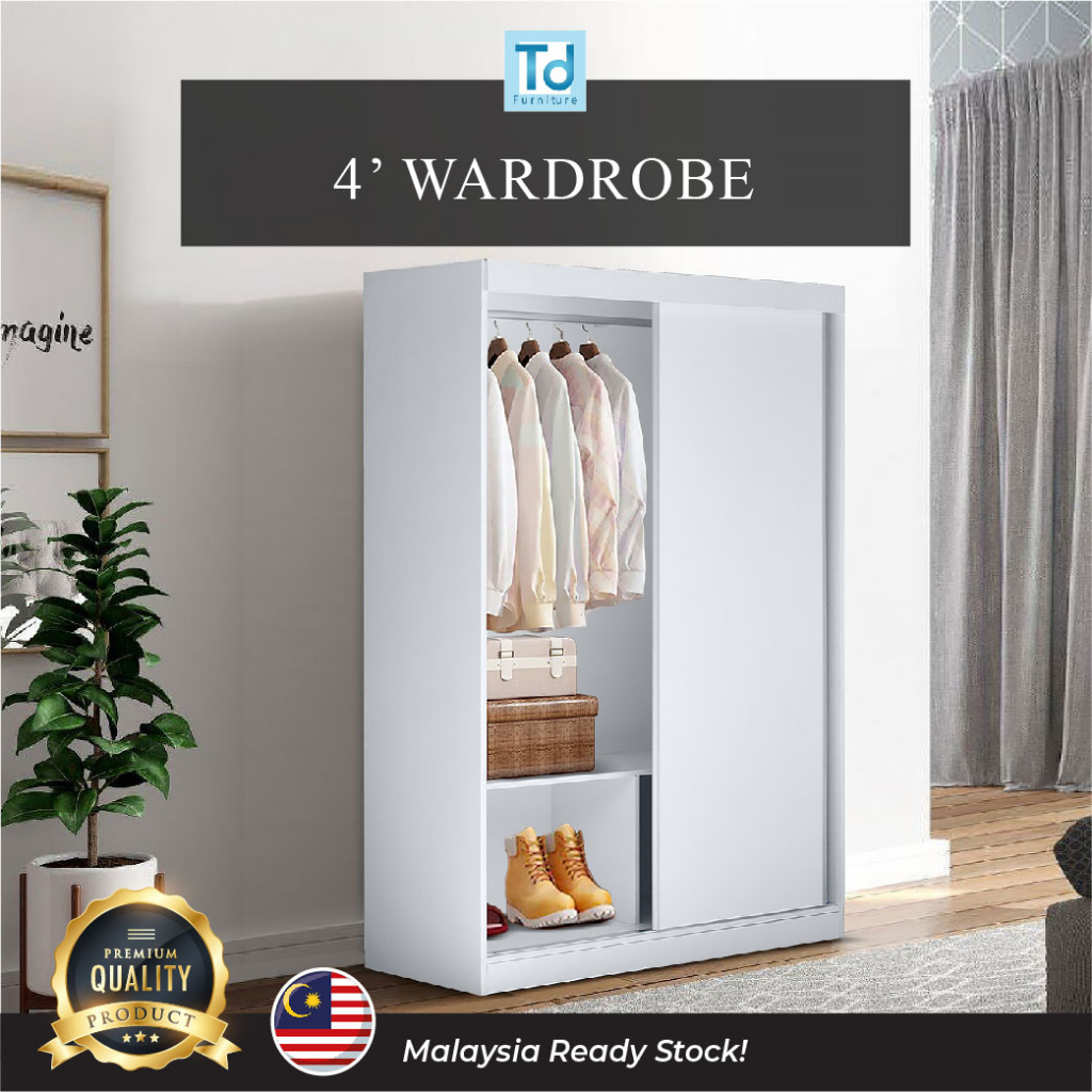 4ft Sliding Door Wardrobe with Aluminium Frame / Almari Pakaian Pintu