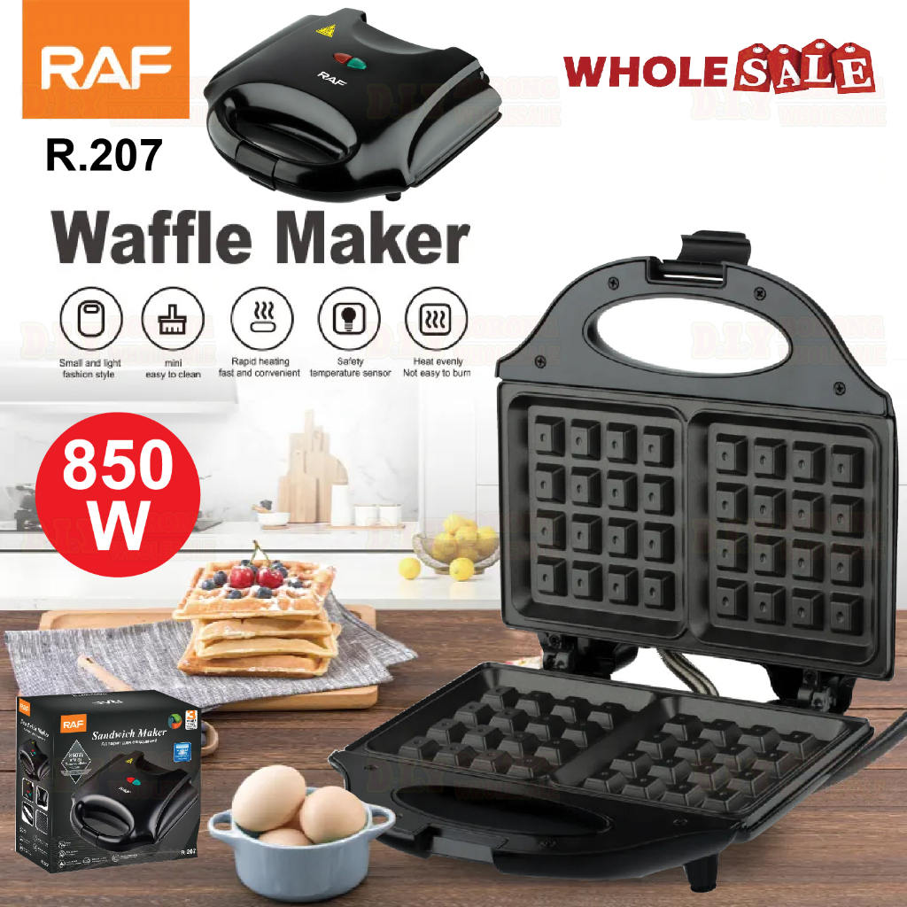 RAF Waffle Maker Panini Press 850W Non Stick Coated Double Side Breakfast Machine / Mesin Pembuat Wafer