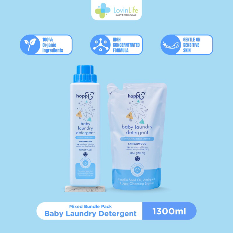 Hoppi 100 Organic Baby Laundry Detergent [2 in 1 COMBO] (800mL x 1