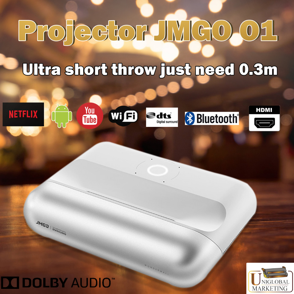 JMGO O1 Full-HD 1080p projector Ultra Short Throw Laser TV 800 ANSI Lumens LED support 4K Mini projector Malaysia Stock