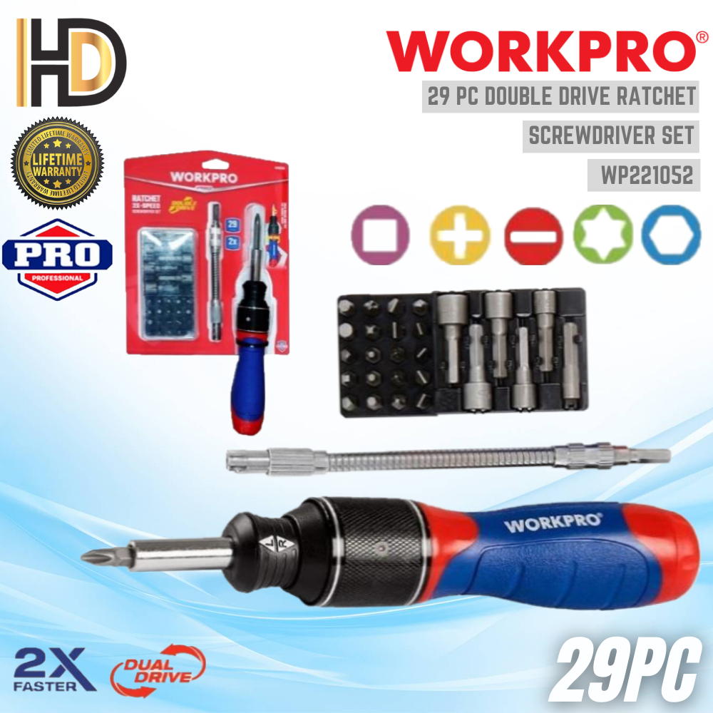 WORKPRO WP221052 29PC Double Drive Ratchet Screwdriver Set / LIFETIME