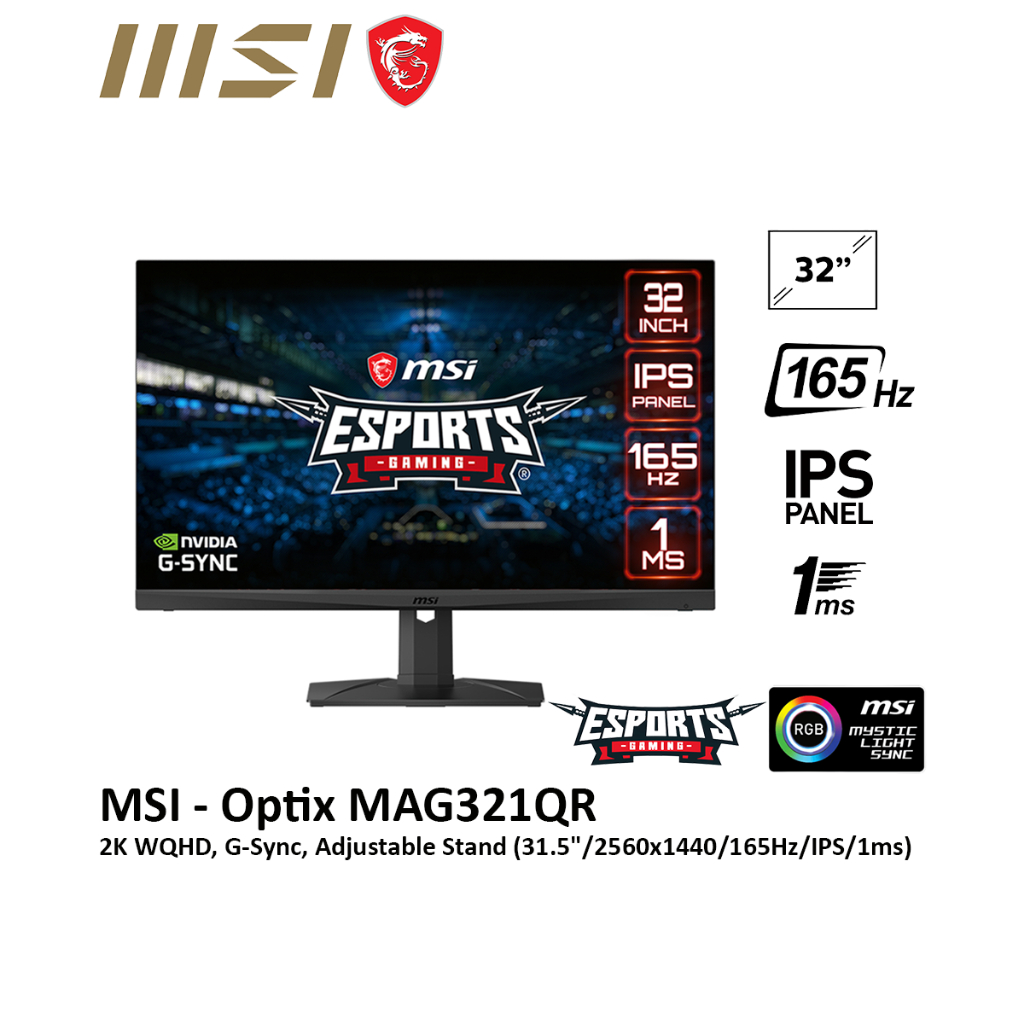 MSI Optix MAG321QR HDR RGB Gaming Monitor w/ 2K WQHD, G-Sync ...