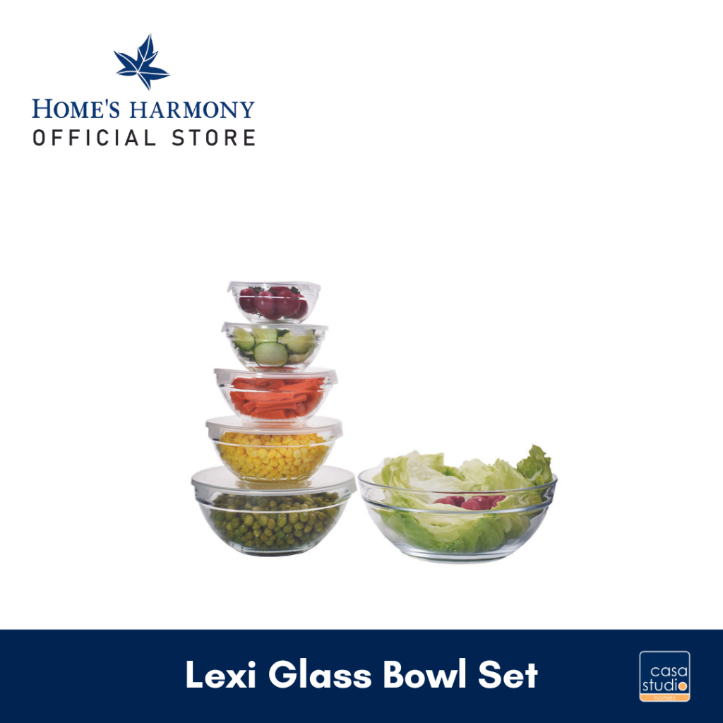 Casa Studio Lexi Glass Bowl Set With Lid ( 6 pcs bowl set ) Shopee
