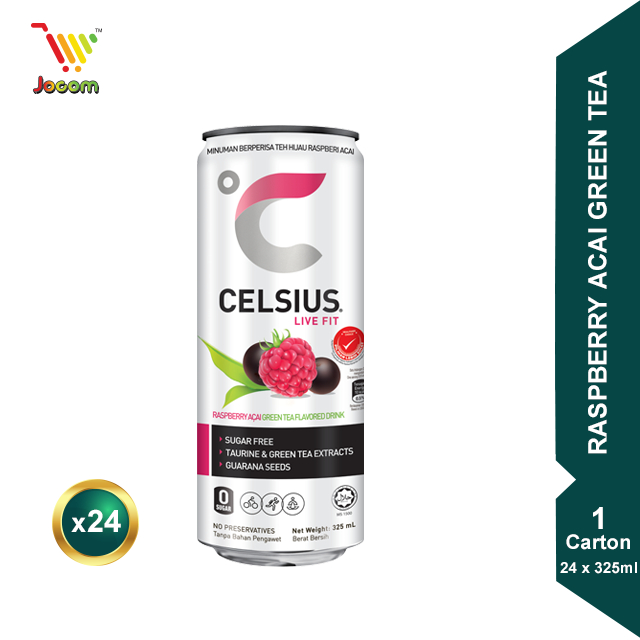 Celsius Energy Drink Raspberry Acai Green Tea 1 Carton (24 x 325ml) [KL& Selangor Delivery Only