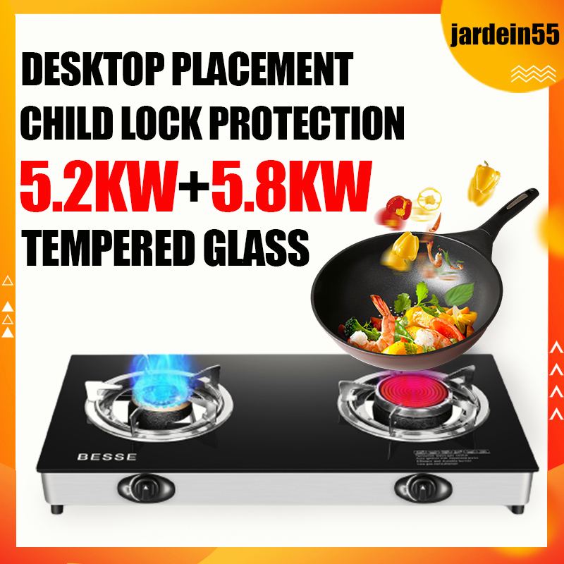 Double Burner Gas Stove Tempered Glass Infrared Gas Stove Household Kitchen Cooktop Cooker