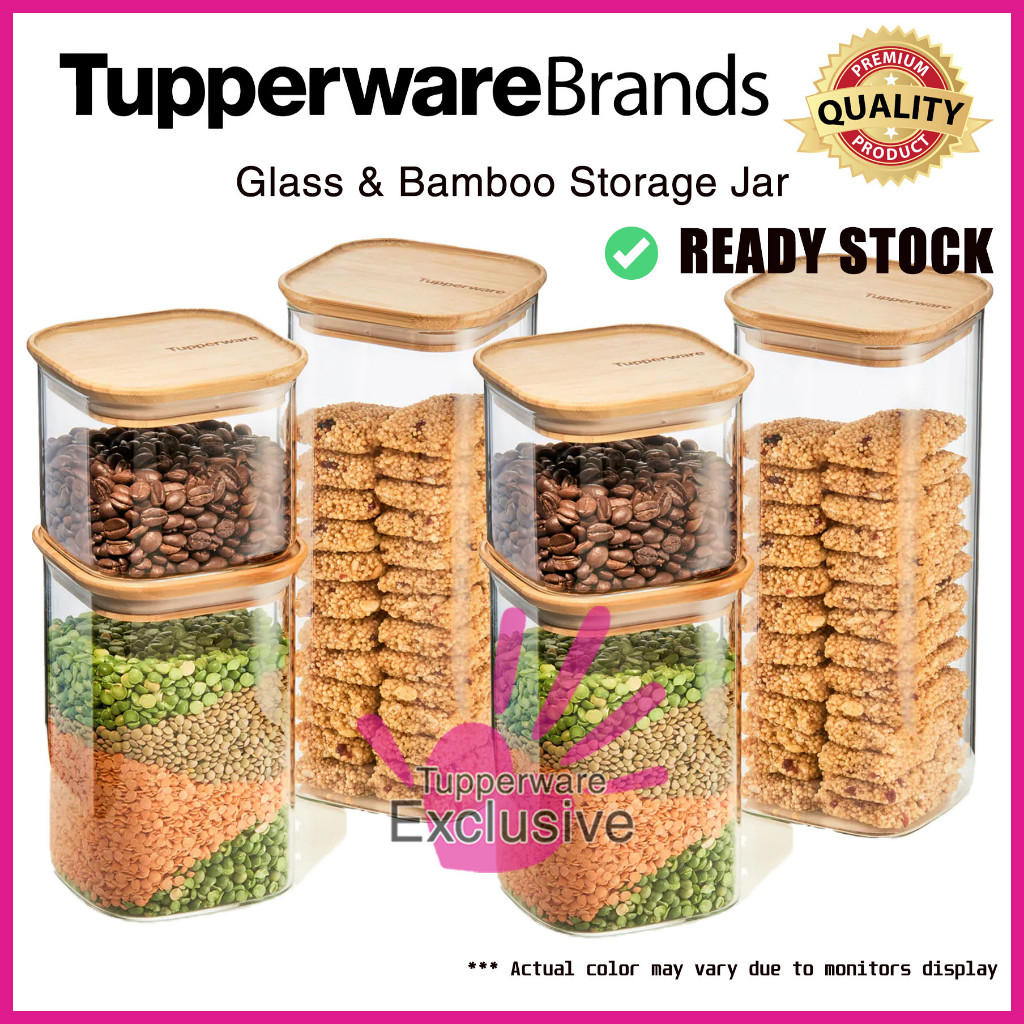 Glass & Bamboo Storage Jar Tupperware Balang Kaca Tupperware Shopee