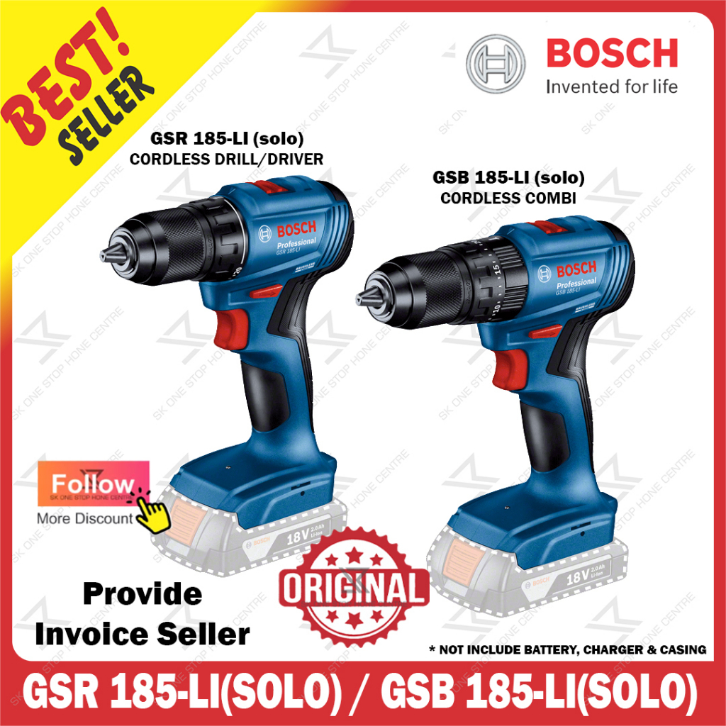 BOSCH GSR 185LI (SOLO) CORDLESS DRILL / GSB 185LI (SOLO) CORDLESS